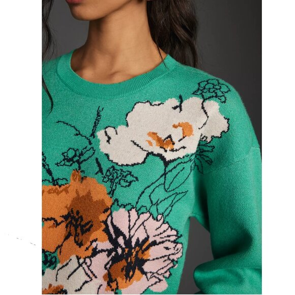 Anthropologie Maeve The Sonal Nathwani Camryn Cropped Crewneck Sweater Green XL - Picture 3 of 8